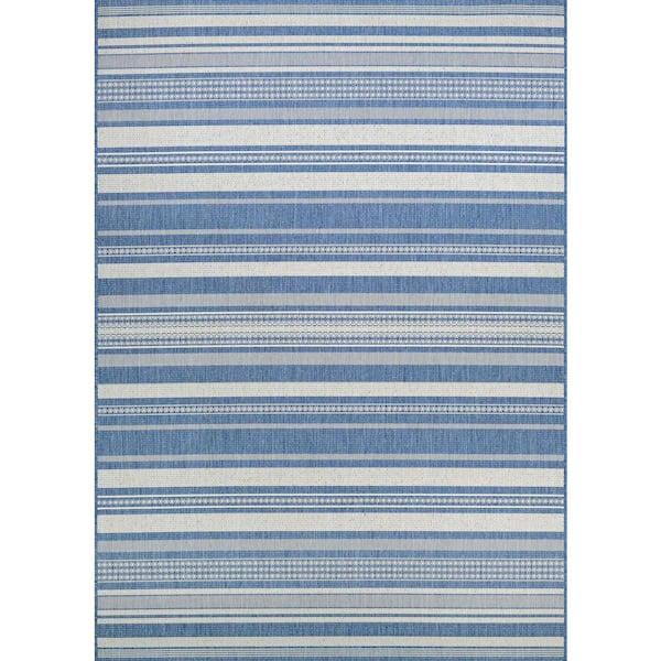 Couristan Recife Gazebo Stripe Champagne-Blue 4 ft. x 5 ft. Indoor/Outdoor Area Rug