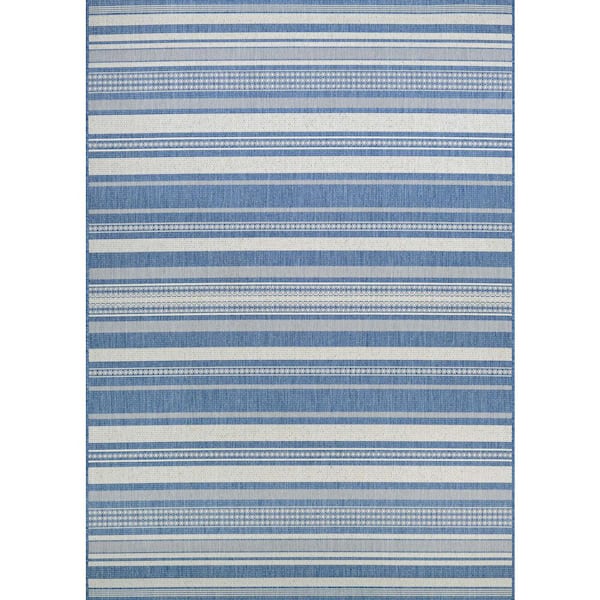 Couristan Recife Gazebo Stripe Champagne-Blue 5 ft. x 8 ft. Indoor/Outdoor Area Rug