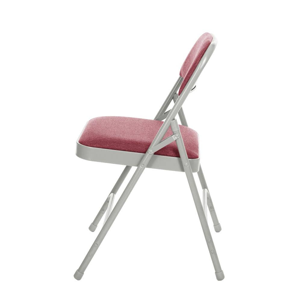 Burgundy Upholstered Metal Folding Arm Chair Set of 4