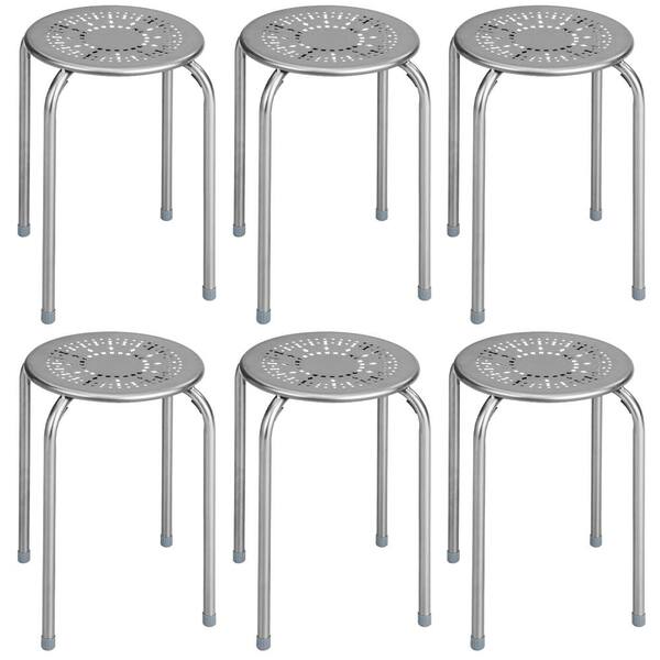 Costway 17.5 in. Grey Stackable Metal Bar Stool Set Daisy
