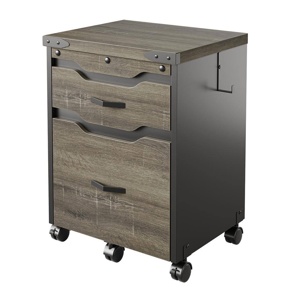 Bestier 2-Drawer Retro Grey Oak Dark 25 in H x 18.6 in W x 15.6 in D ...