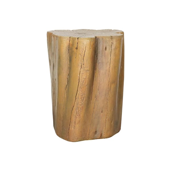 Watnature Concrete Faux Wood Stump - 17.9"H Outdoor Side Table Statues, Faux Oak Stump Cover, Decorative Plant Stand for Garden