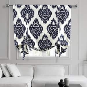 Ikat Blue Printed Cotton Rod Pocket Room Darkening Tie-Up Window Shade - 46 in. W x 63 in. L (1 Panel)