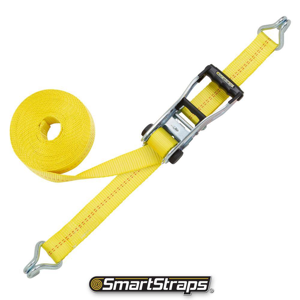 Yellow 30 ft. Heavy-Duty Ratchet Tie Down Strap with J-Hook