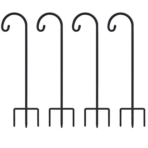 4 Pack 32 in. Adjustable Shepherd's Hooks with 3-Prong Base for Hanging Plants, Solar Lights, Bird Feeders, Garden Decor