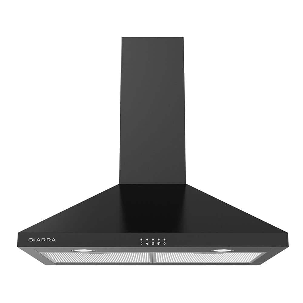 CIARRA 30 in. 450 CFM Convertible Wall Mount Range Hood in Black with LED Lights