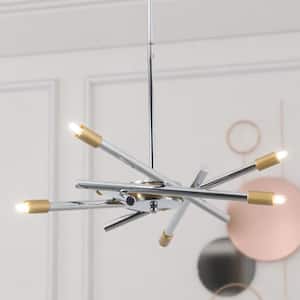 Augusta 6 -Light Sputnik Modern Linear Chandelier with Wrought Iron Accents