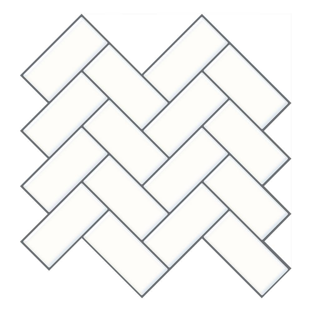 Tic Tac Tiles Thicker Herringbone Mono White 12 in. x 12 in. PVC Peel ...