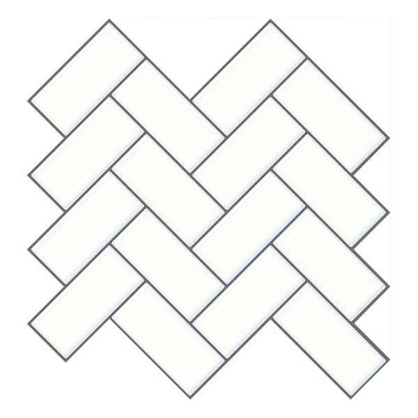 Thicker Herringbone Mono White 12 in. x 12 in. PVC Peel and Stick Tile (7.6 sq. ft./10)