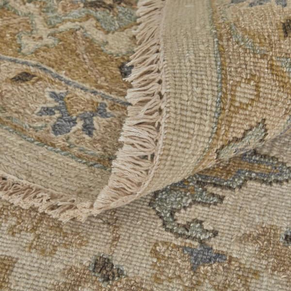 2 ft. x 3 ft. Ivory Gray and Tan Wool Oriental Hand Knotted With Fringe Area Rug