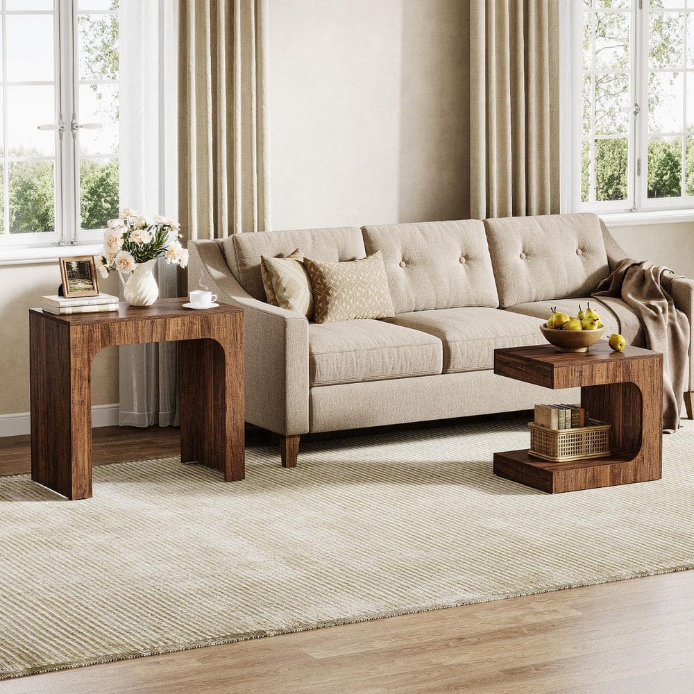 Andrea 27.6 in. Rustic Brown Rectangle Wood Nesting End Table, 2-Piece Side Table Small Coffee Table for Living Room - thumbnail 7