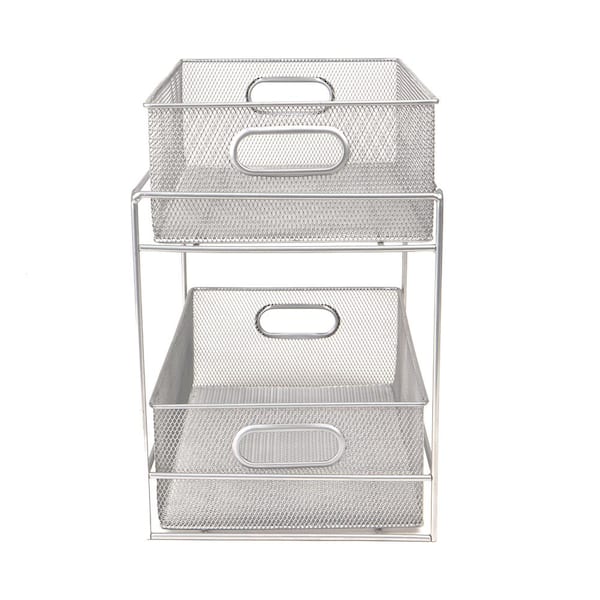 Mind Reader 2 Tier Metal Mesh Storage Baskets Organizer, Silver