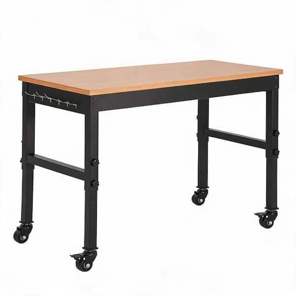 Heavy-Duty Adjustable Height 60*24 in.Workbench with Power Outlets,Rubberwood Top,Steel Frame