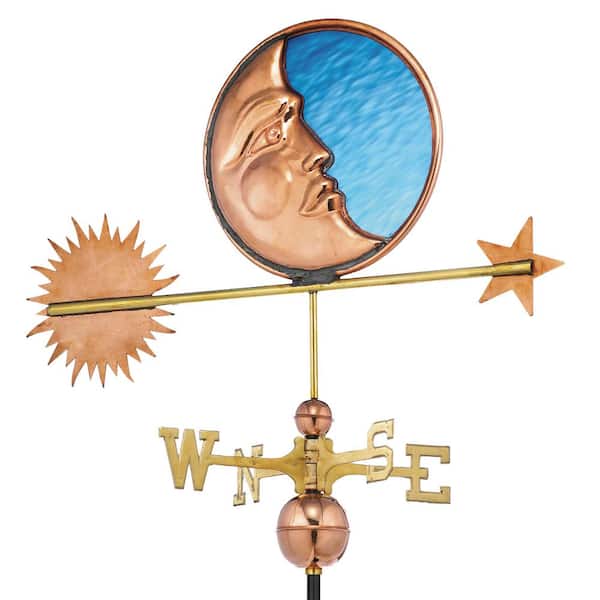 Good Directions Stained Glass Moon Weathervane - Pure Copper