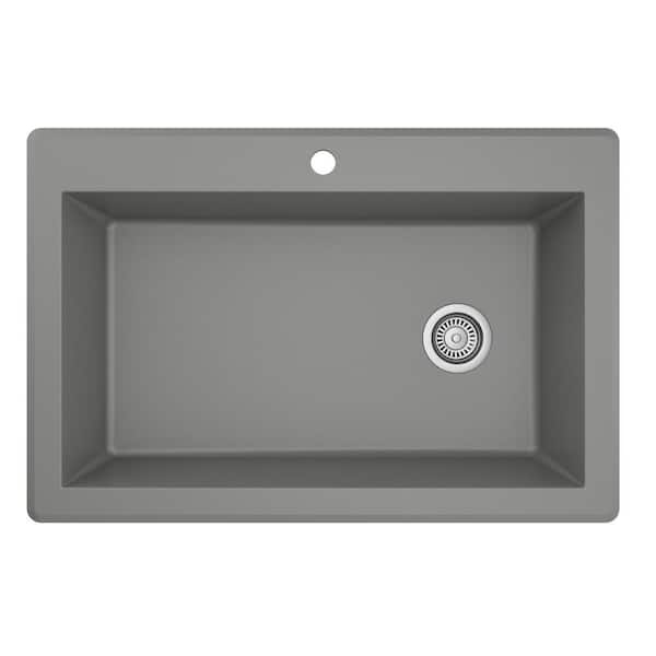 Drop-In Quartz Composite 33 in. 1-Hole Single Bowl Kitchen Sink in Grey