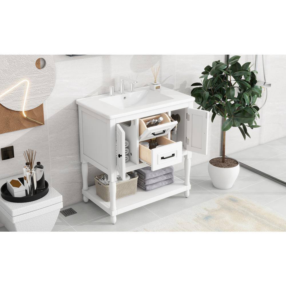30 in. W x 18 in. D x 32.5 in. H Freestanding Bath Vanity in White with Whi