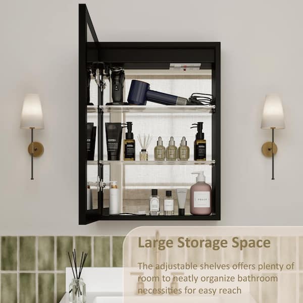 Amelia 14 in. W x 24 in. H Rectangular Aluminum Medicine Cabinet with Mirror, Adjustable Shelf, Dimmable Light, Anti-Fog