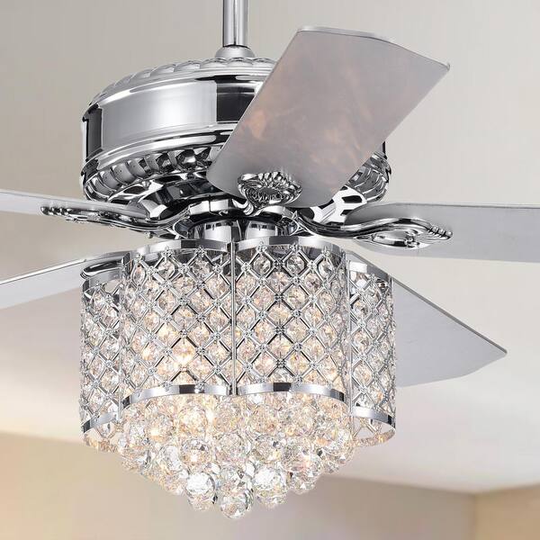Warehouse Of Tiffany Deidor 52 In Indoor Chrome Ceiling Fan With Light Kit And Remote Control Cfl8316remoch The Home Depot - Crystal Chandelier Ceiling Fan Home Depot