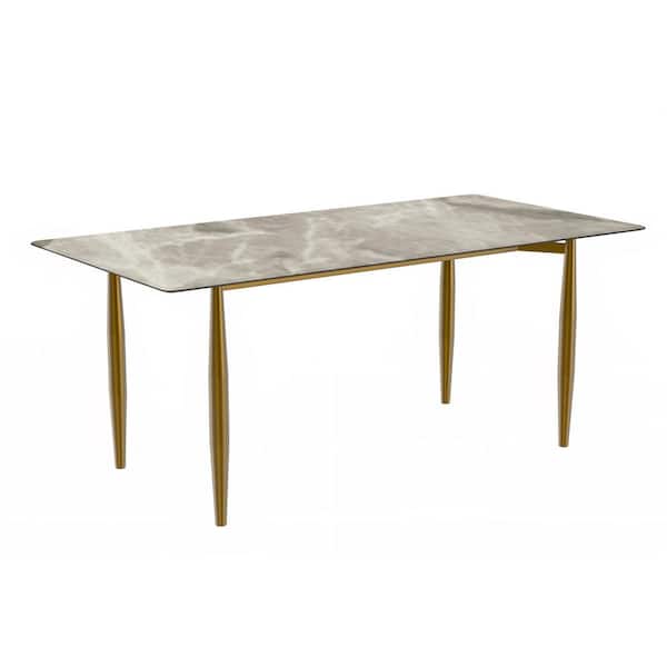 Zinti Modern Deep Grey Stone 62 in. 4 Legs Dining Table, Seats 6