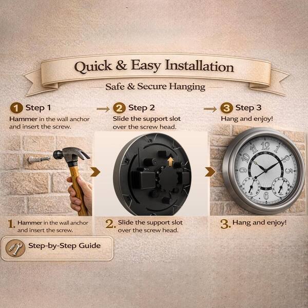 15 Inch Outdoor Wall Clock with Auto LED Light Sensor, Waterproof