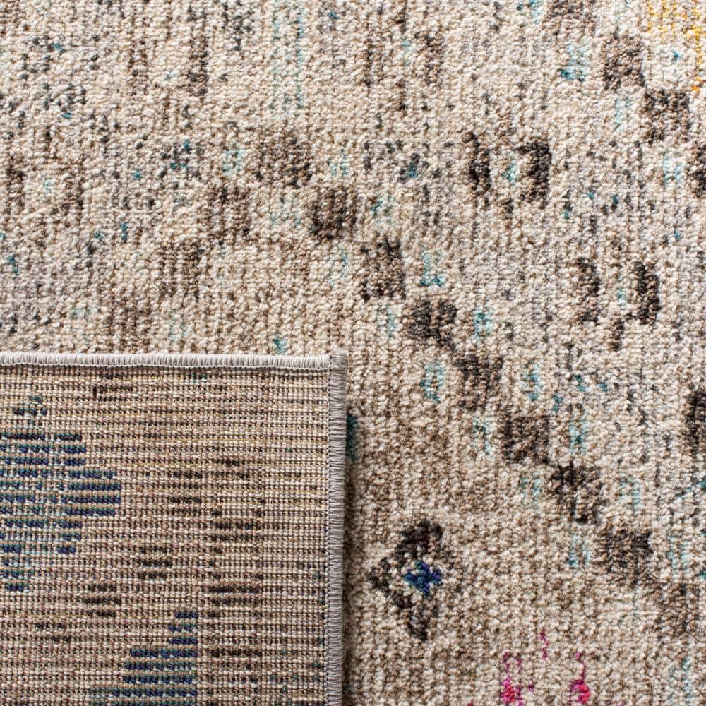 Handmade Round Grey and Yellow Stain-Resistant Rug