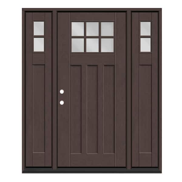 Regency 68 in. x 80 in. 6L Toplite Clear Glass RHIS Chestnut Mahogany Fiberglass Prehung Front Door w/ 14in.SLs_6in.Jamb