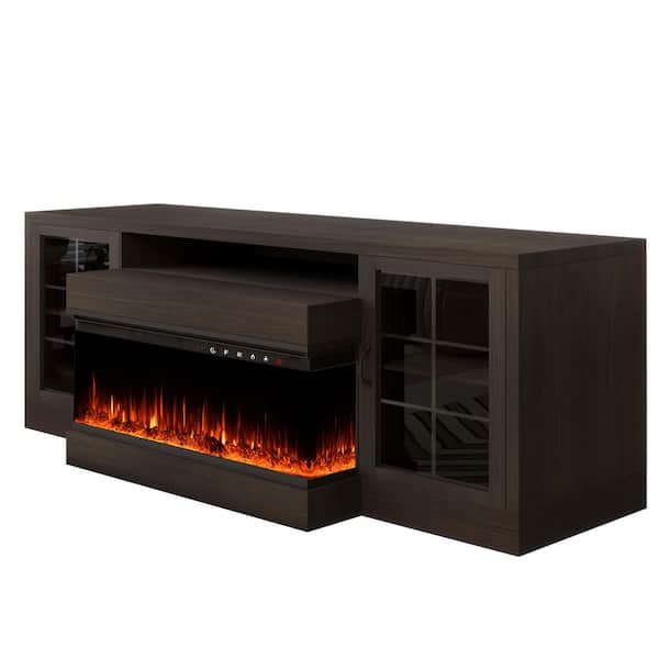 60 in. Freestanding Fireplace TV Stand with 30 in. Electric Fireplace insert, Heats 400 Sq Ft, 12 Flame Colors in Brown