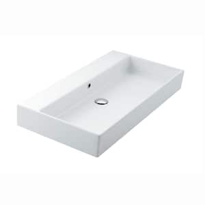 Unlimited 90 Wall Mount / Vessel Bathroom Sink in Ceramic White without Faucet Hole