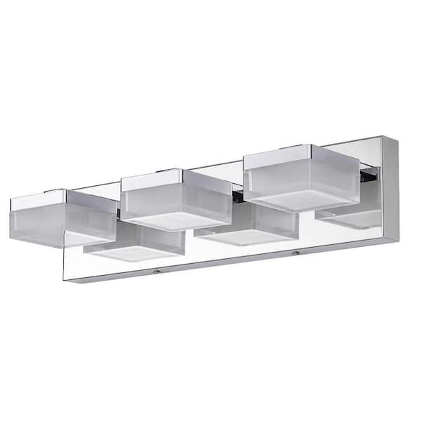 18 in. 3-Light Chrome Modern Dimmable LED Vanity Light with Acrylic Shade