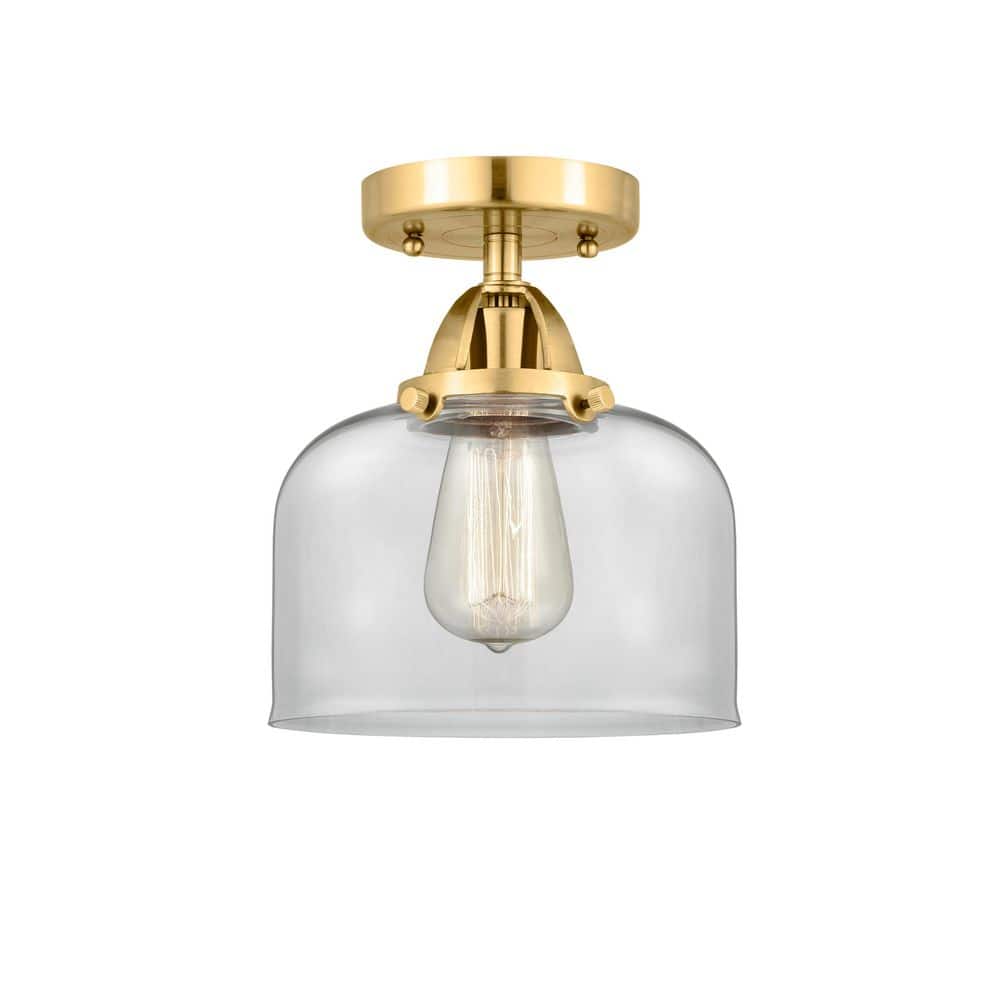 Bell 8 in. 1-Light Satin Gold Industrial Semi-Flush Mount with Clear Glass Shade price history on PriceWatchPro