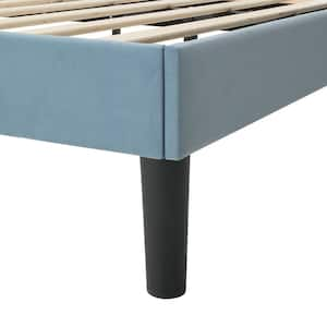 Upholstered Bed with Adjustable Headboard, No Box Spring Needed Platform Bed Frame, Bed Frame Light Blue Full Bed