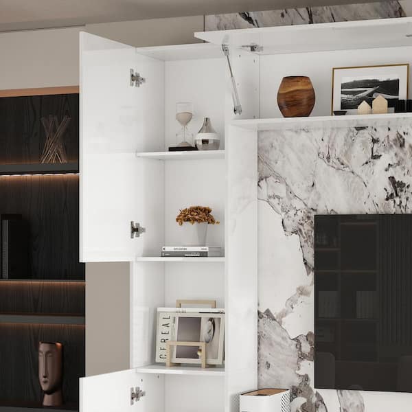 FUFU&GAGA - White Wooden TV Stand, Entertainment Center, TV Console Fits TV's Up to 70 in. with 15-Shelves, 3-Drawers and 5-Doors