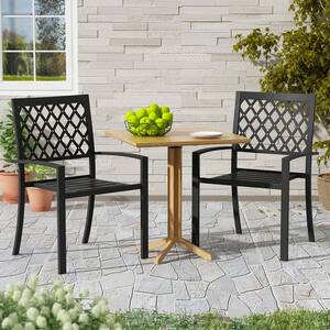 Back Support Metal Outdoor Dining Chair Bar Stools Patio Bistro with Armrest All-Weather Use (2-Pieces)