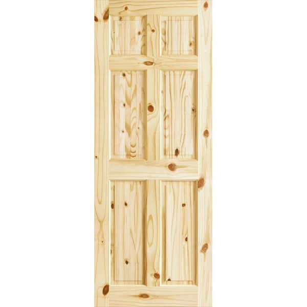 24 in. x 80 in. Colonial 6-Panel Solid Wood Knotty Pine Wood Interior Door Slab