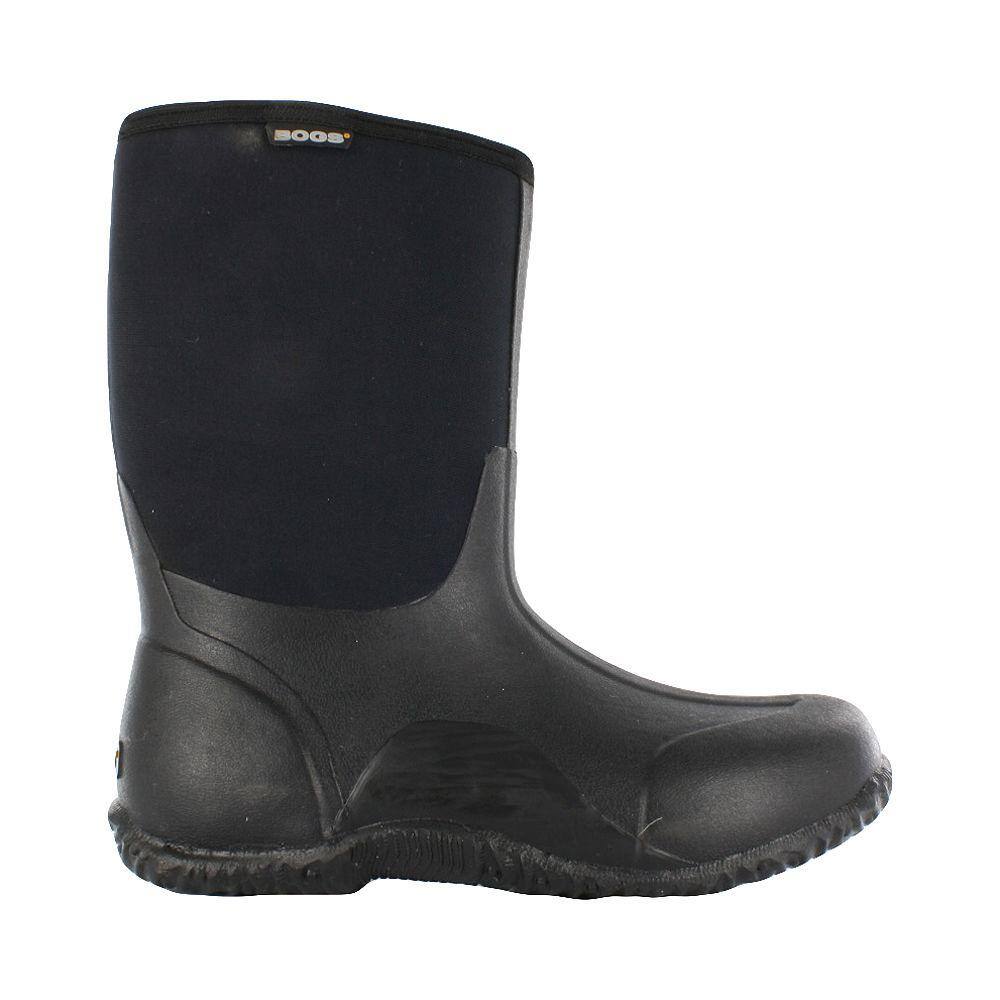 Bogs Classic Mid Men 11 In Size 12 Black Rubber With Neoprene Waterproof Boot 61142 001 12