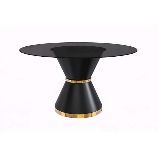 Qorvus Modern Black Glass 60 in. Pedestal Dining Table, Seats 4