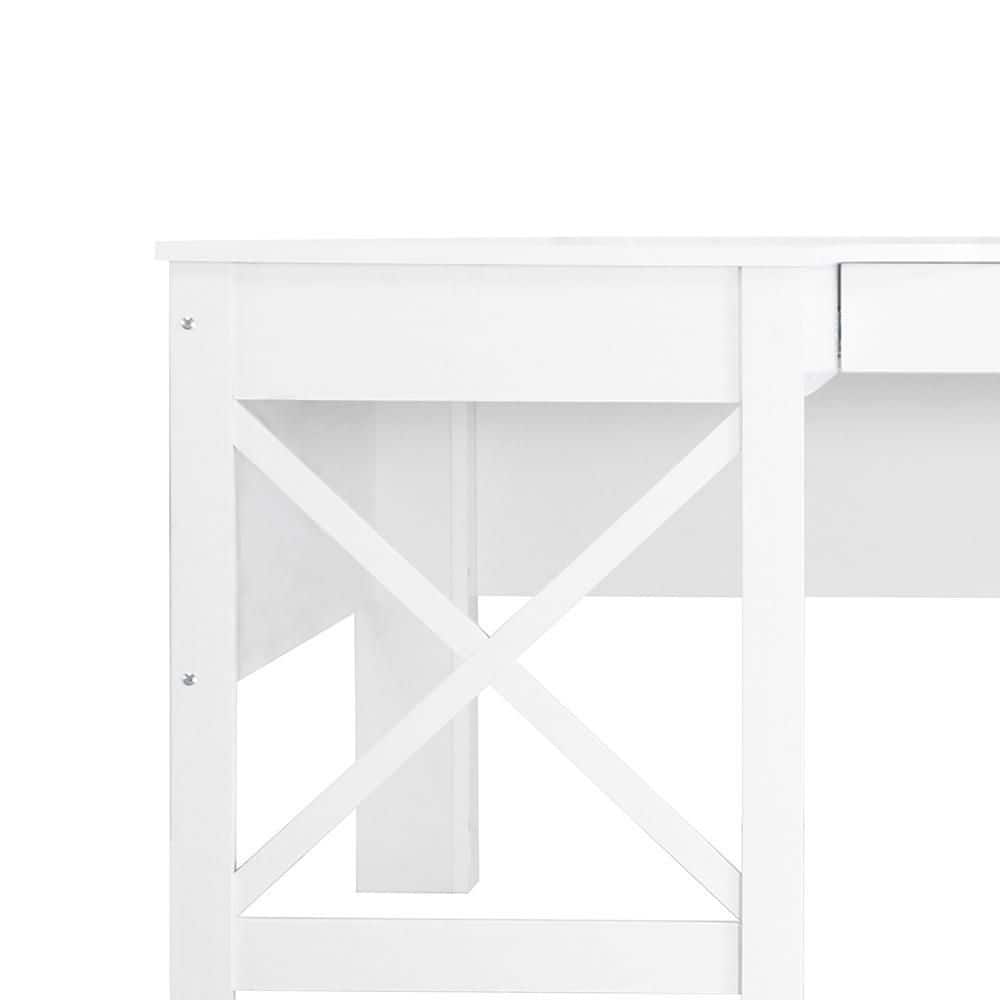 White Wood L-Shaped Corner Desk with Drawer