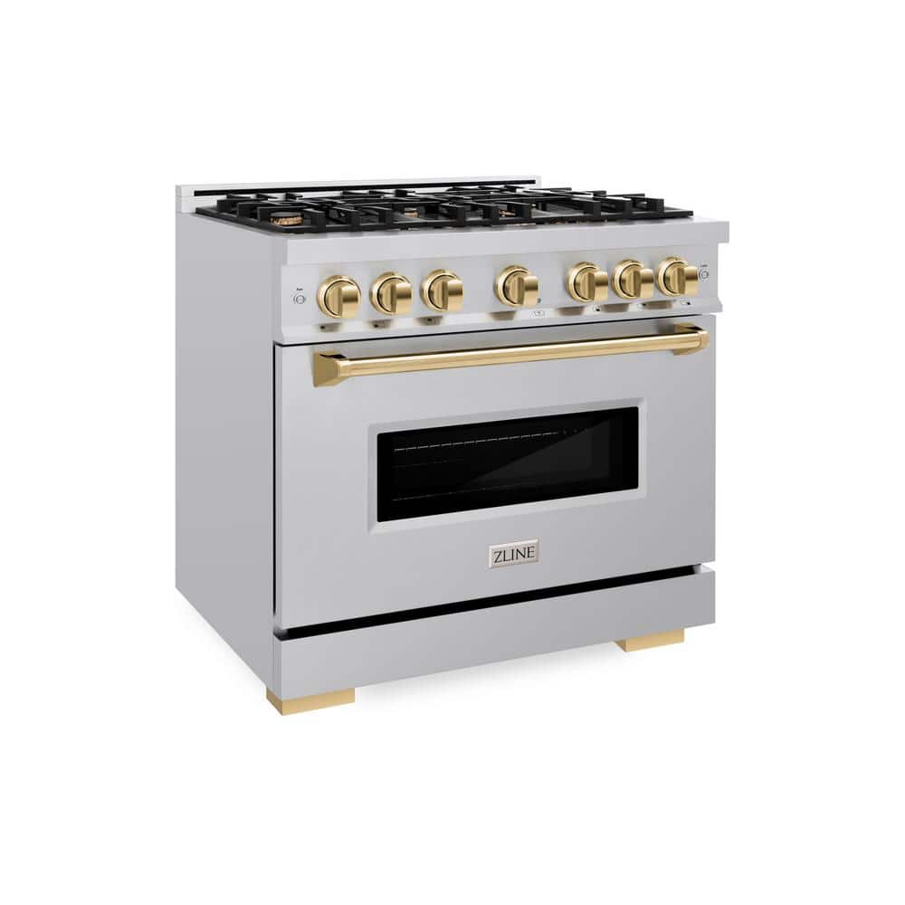 ZLINE 36" Stainless Steel Gas Range with Polished Gold Accents