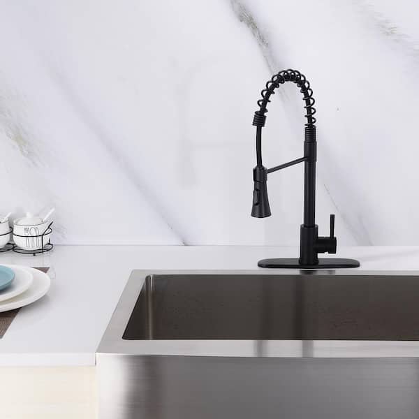 Black Single-Handle Pull-Down Sprayer Kitchen Faucet with Spring Design in Brushed Nickel