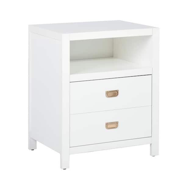 Homy Casa Loralie White Rectangular Solid Wood End Accent Table Nightstand with Shelf and 1 Drawer