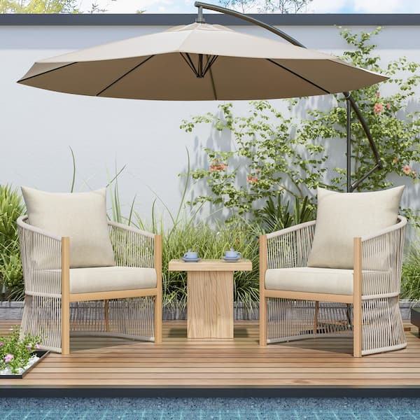 Unbranded Modern Aluminum Curved Outdoor Lounge Chair with Beige Cushions, Stylish Rope-Weave Design for Outdoor Living (2-Pack)