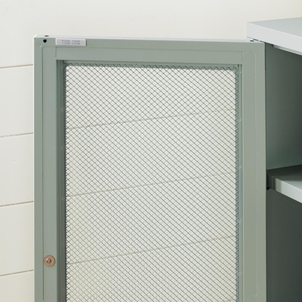Sage Green Metal Mesh 2-Door Storage Cabinet with Adjustable Shelves