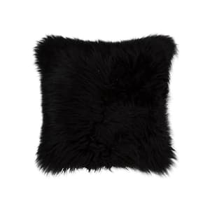 New Zealand Sheepskin Black Solid 18 in. x 18 in. Throw Pillow