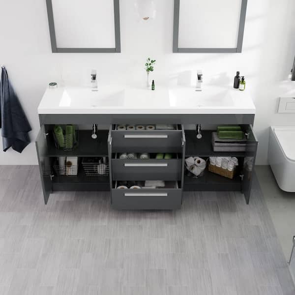 Lugano 60 in. W x 19 in. D x 36 in. H Double Bath Vanity in Gray with White Acrylic Top with White Integrated Sinks