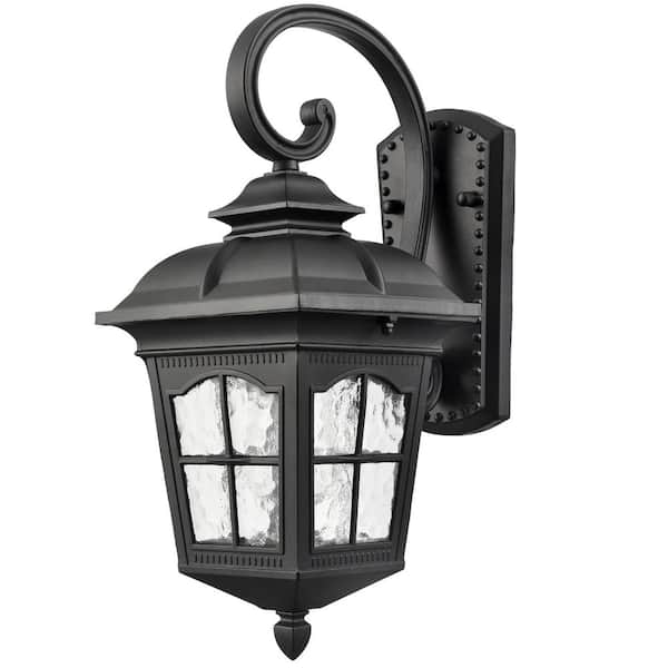 CLAXY 17.4 in. Black Outdoor Hardwired Lantern Wall Sconce with No Bulbs Included