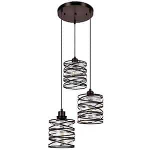 Jasslynn 40 Watt 3 Light Oil Rubbed Bronze Modern Pendant Light with Cylinder Seeded Glass Shade for Living Room Foyer