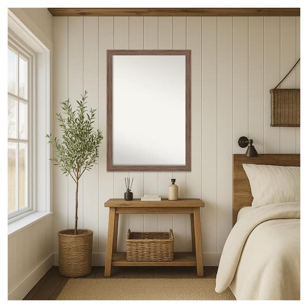 Pia Medium Brown Narrow 39.25 in. x 27.25 in. Non-Beveled Casual Rectangle Framed Wall Mirror