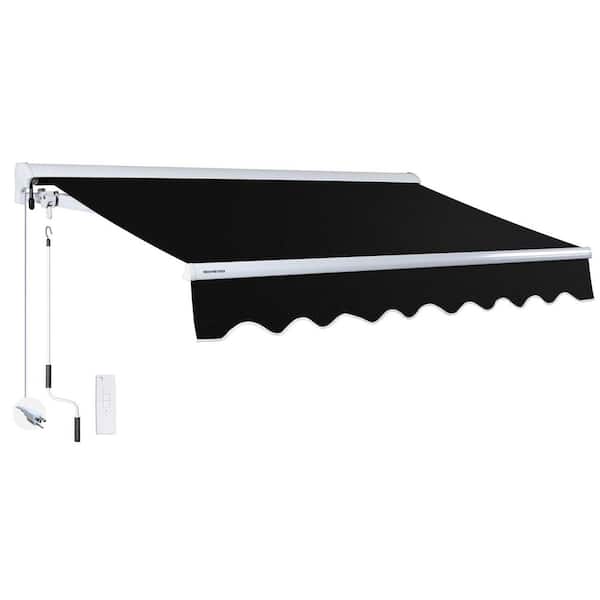 10 ft. Luxury Series Semi-Cassette Electric w/ Remote Retractable Patio Awning, Black (8 ft. Projection)