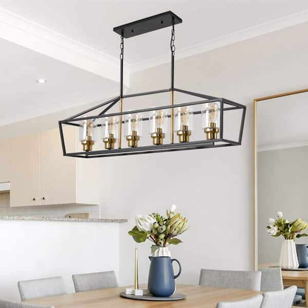 Magic Home 6 Light Black Antique Brass Kitchen Island Pendant With Metal Shade Mh Y 020205 The Home Depot