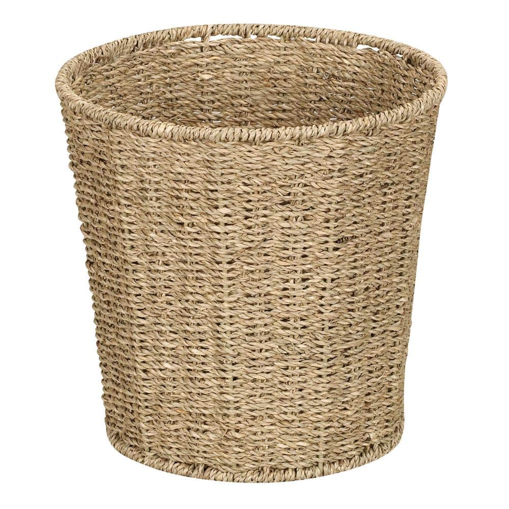 Natural Seagrass Wicker Waste Basket with Metal Frame